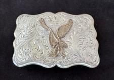VTG Rare Design Diablo Engraved Sterling Silver OL Eagle in Flight Belt Buckle picture