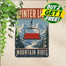 Alpine Mountain Ski Machine Plaque Vintage Winter Sports Metal Tin Sign picture