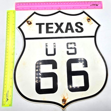 ROUTE 66 TEXAS US VINTAGE PORCELAIN METAL FLAT HIGHWAY 13