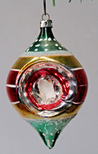 Vintage Glass Multi Indent Mica DOTS Embossed DROP Christmas Ornament Germany picture