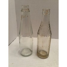 Vintage Clear Glass Bottles Set of 2 Fluted and Swirl Spiral Design 8 Inch picture