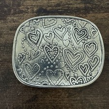 Vintage Pewter Hand-Shaped Dish, Engraved Metal Trinket Tray picture