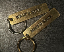 2 Vintage Engraved Brass Keychains w/ Detachable Rings Walt Milt Made in USA picture