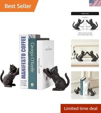 Antique Black Cat Decorative Bookends - Sturdy Cast Iron Book Holders, Pair of 2 picture