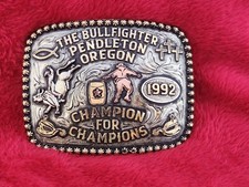 PENDLETON RODEO CHAMPION BULLFIGHTING PRO TROPHY BUCKLE☆OREGON☆1998☆RARE☆363 picture