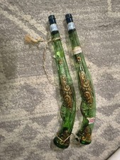 Pair Vintage Barsottini Vino Rosso Rifle Musket Glass Wine Bottles Italy Gold picture
