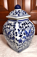 NEW VTG Bombay Colbalt Blue & White Floral Porcelain Ginger Jar/ Canister Lidded picture