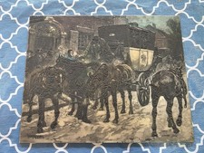 Vintage W Zimmermann Plaster Relief Plaque Stagecoach Boston Post Road MCM Art picture