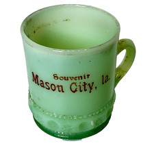 MASON CITY IOWA IA Uranium Antique GREEN Custard Glass Souvenir Trinket MINI CUP picture