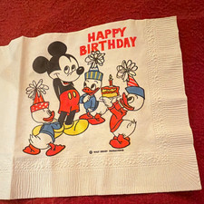 Walt Disney Productions Happy Birthday Paper Napkin Mickey Mouse circa 1960s picture