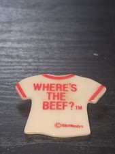 Vintage 1984 Wendy’s Pin Where’s The Beef? T Shirt White Red BUTTON picture