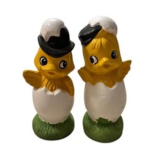 VTG 60s Anthropomorphic Chick in Egg Figurine Set Hat MCM Kitsch Easter MCM picture