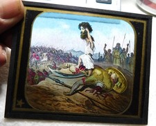 Antique Odd Fellows Glass Magic Lantern Slide/ David with Goliath's Head/ Nice picture