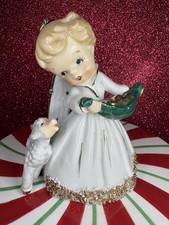 Vtg Angel Girl With Gold Stars & Lamb Christmas Bell Figurine Lefton Chase Japan picture