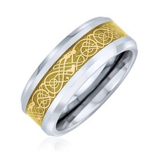Bling Jewelry Celtic Love Knot Golden Dragon Wedding Band Ring Titanium Carbon picture