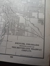1909 Train Route Map DENVER CITY TRAMWAY COMPANY downtown Street Trolley Car CO picture