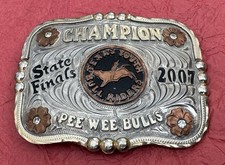 Vintage 2007 Texas Youth Bull Rider PEE WEE BULLS CHAMPION Trophy Belt Buckle picture