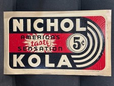 VTG Nichol Kola Painted Tin Sign 5 Cent Original Embossed 1940s New Old Stock picture
