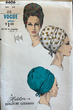 Vtg 1960s VOGUE Sewing Pattern 6606 Hat Head Wrap Turban Halston Bergdorf  UNCUT picture