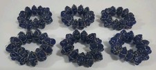Vintage Blue Stone Wire Wrapped Napkin Rings Set of 6 Boho Artisan Table Decor picture