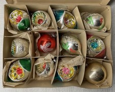 Vintage Christmas Decorations 12 Reflex Christmas Tree Baubles Glass 1950s 1960s picture