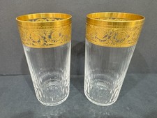 PAIR St. Louis Thistle 24k Gold Encrusted Highball Glasses PERFECT Retail $1,230 picture