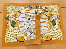 Vtg HERMES Paris Cotton Placemat & Napkin Set Nautical Mustard Ochre Sea Shell picture