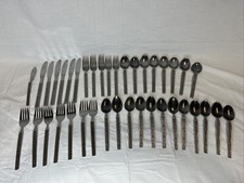 39pc Vtg National Stainless Miranda Pattern Silverware Japan MCM Ornate Floral picture