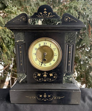 Antique C 1870s - 1890s French Slate & Marble Mantle Clock TIME ONLY - SEE VIDEO picture
