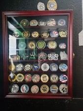 Premium Lockable Challenge Coin Display Case - Mahogany Finish, Wall Mountable picture