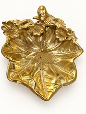 Gold-tone Bird & Leaf Decorative Trinket Dish With Floral Detail - Pre-Owned picture