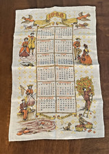 Vintage Linen Wall Calendar 1968 Kitchen Towel Courting Couple Seasons picture