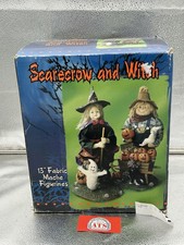 Vintage Halloween Witch & Scarecrow Fabric Mache Figurines 13