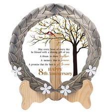8th Anniversary Wedding Gifts Crystal Plate with Bronze Leaf Wreath - 8 Years... picture