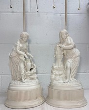 Pair antique French NeoClassical parian porcelain figural electric table lamps picture