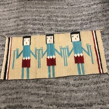 Vtg Navajo Yei Hand Weaving Wall Tapestry Native American Hanging Rug 28 X 13 picture