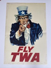 1960's FLY TWA Airline Poster “Uncle Sam” Display Advertising picture