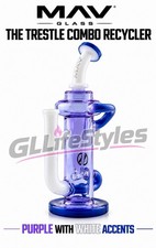 MAV GLASS, THE TRESTLE COMBO RECYCLER, WATER PIPE, BONG, HOOKAH PURPLE AND WHITE picture