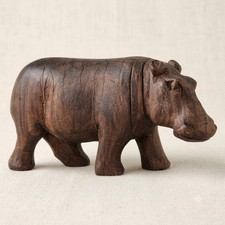 Vintage Hippopotamus Hand Carved Figurine Wooden Folk Art Rustic Wood Hippo READ picture