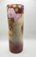ANTIQUE PORCELAIN VASE ROSES FLOWERS VIENNA AUSTRIA LRG 12” SIGNED JOHNSON picture