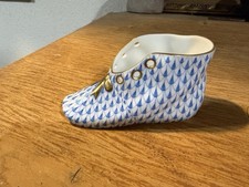 Vintage Herend Blue Fishnet Baby Shoe Figurine - Hungary picture