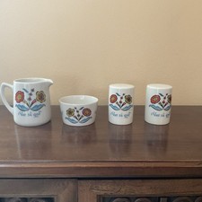 Vintage RARE Berggren “Var Sa God” Salt & Pepper Sugar Creamer Set  Swedish New picture