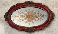 VTG Italian Florentine Mirror Tray Oval Red Gold Hollywood Regency Baroque MCM picture