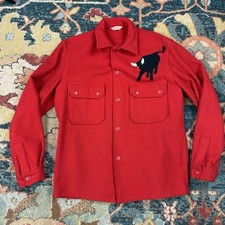 Vintage BSA Boy Scouts of America Red Wool Button Up Shirt Jacket Bull Patch picture