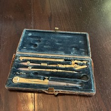 Antique VTG Hoffman Brass Drafting Drawing Instrument Set Velvet Case Compass picture