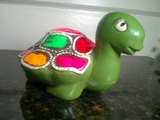 Vintage 60's Hand Painted Psychedelic Shell Turtle Piggy Bank 'Collegiate' Japan picture