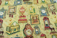 2Y+ VTG 90s Robert Allen Novelty Print Clock Fabric Upholstery Drapery Sample picture