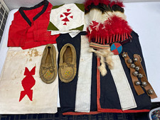 Native American Style Regalia Lot: Beaded Moccasins, Vest, Leggings & Bells picture