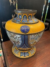 Tibetan iron urn yellow painted multicolored asian themes picture