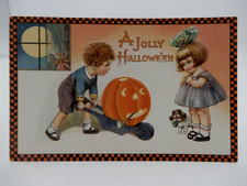 John Winsch Freixas A Jolly Halloween Postcard  Boy Brings JOL to Girl MINT picture